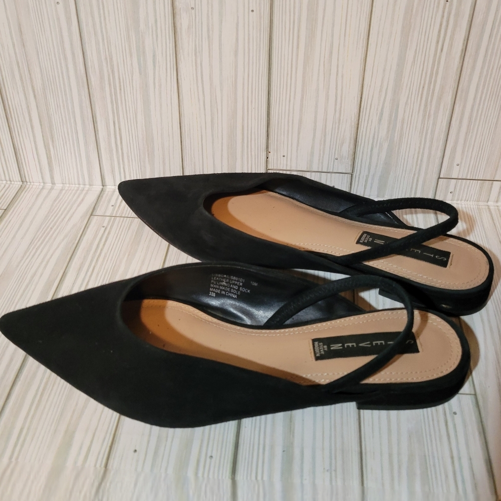 Steven by Steve Madden Black Suede Slingback Flat Women's 10